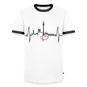 Munich Skyline Heartbeat Bavaria Fan Love Munich - Men's Ringer Shirt - white/black - Front - AI Model Female 172 light (172cm) & AI Model Male 178 dark (178cm)