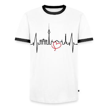 Berlin Skyline Heartbeat Heart Love Love Berliners - Men's Ringer Shirt - white/black - Front - AI Model Female 172 light (172cm) & AI Model Male 178 dark (178cm)