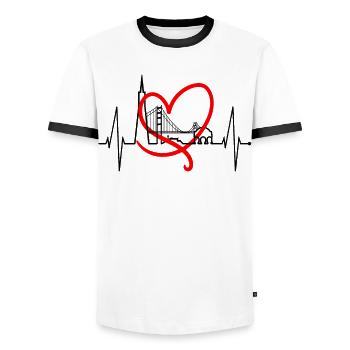 San Francisco Skyline Heartbeat California USA - Men's Ringer Shirt - white/black - Front - AI Model Female 172 light (172cm) & AI Model Male 178 dark (178cm)