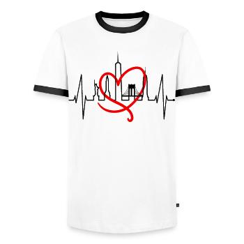 New York Skyline coeur coeur USA cadeau NY - T-shirt contrasté Homme - blanc/noir - Devant - AI Model Female 172 light (172cm) & AI Model Male 178 dark (178cm)