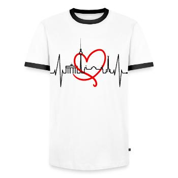 Berlin Skyline Herzschlag Herz Liebe Love Berliner - Männer Kontrast-T-Shirt - Weiß/Schwarz - Vorne - AI Model Female 172 light (172cm) & AI Model Male 178 dark (178cm)