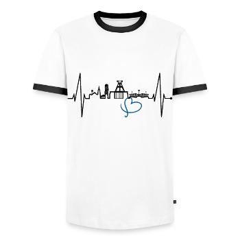 Bochum heartbeat Bochum skyline home Ruhrpott - Men's Ringer Shirt - white/black - Front - AI Model Female 172 light (172cm) & AI Model Male 178 dark (178cm)