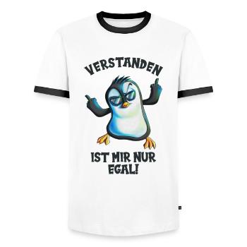 Ich habe das verstanden ist mir nur egal Pinguin - Männer Kontrast-T-Shirt - Weiß/Schwarz - Vorne - AI Model Female 172 light (172cm) & AI Model Male 178 dark (178cm)