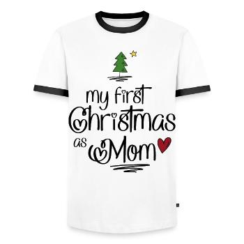 My first Christmas as Mom - Männer Kontrast-T-Shirt - Weiß/Schwarz - Vorne - AI Model Female 172 light (172cm) & AI Model Male 178 dark (178cm)