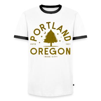 Logo d’arbre vintage à Portland, Oregon - T-shirt contrasté Homme - blanc/noir - Devant - AI Model Female 172 light (172cm) & AI Model Male 178 dark (178cm)