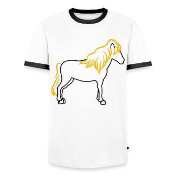 Chevaux islandais Chevaux Chevaux Amateurs de chevaux Équitation - T-shirt contrasté Homme - blanc/noir - Devant - AI Model Female 172 light (172cm) & AI Model Male 178 dark (178cm)