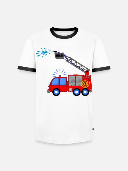 Brandweerwagen met ladder en waterkinderen - Mannen contrastshirt - wit/zwart