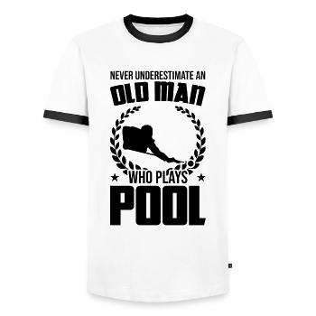 Alter Billardspieler - Männer Kontrast-T-Shirt - Weiß/Schwarz - Vorne - AI Model Female 172 light (172cm) & AI Model Male 178 dark (178cm)