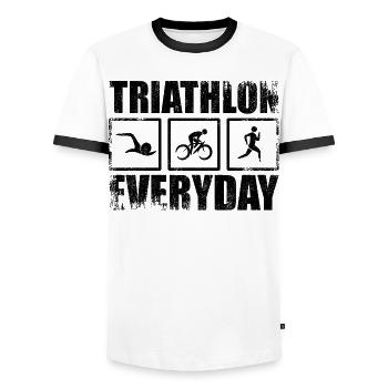Triathlon Alltag - Männer Kontrast-T-Shirt - Weiß/Schwarz - Vorne - AI Model Female 172 light (172cm) & AI Model Male 178 dark (178cm)
