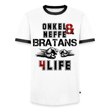 Onkel und Neffe Bratans fürs Leben Geschenk - Männer Kontrast-T-Shirt - Weiß/Schwarz - Vorne - AI Model Female 172 light (172cm) & AI Model Male 178 dark (178cm)
