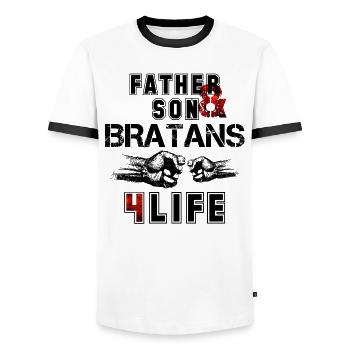 Father and son Bratan's gift for life - Men's Ringer Shirt - white/black - Front - AI Model Female 172 light (172cm) & AI Model Male 178 dark (178cm)