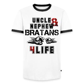 Bratan's uncle and nephew for life gift - Men's Ringer Shirt - white/black - Front - AI Model Female 172 light (172cm) & AI Model Male 178 dark (178cm)