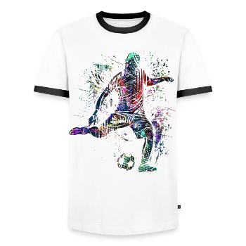 Jouer au football - Football - Joueurs de football - T-shirt contrasté Homme - blanc/noir - Devant - AI Model Female 172 light (172cm) & AI Model Male 178 dark (178cm)