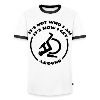 This is how I go through life in my wheelchair # - Men's Ringer Shirt - white/black - Front - AI Model Female 172 light (172cm) & AI Model Male 178 dark (178cm)