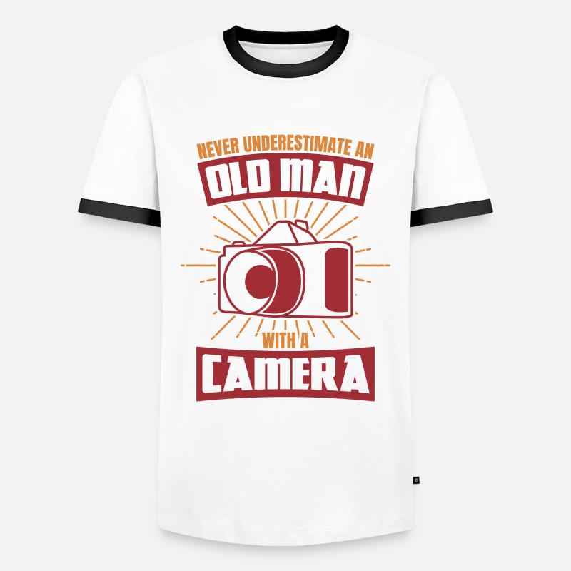 Alter Mann mit einer Kamera - Männer Kontrast-T-Shirt - Weiß/Schwarz