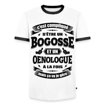 BOGOSSE ET ŒNOLOGUE - T-shirt contrasté Homme - blanc/noir - Devant - AI Model Female 172 light (172cm) & AI Model Male 178 dark (178cm)