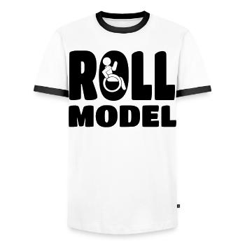 Every wheelchair user is a role model * - Men's Ringer Shirt - white/black - Front - AI Model Female 172 light (172cm) & AI Model Male 178 dark (178cm)