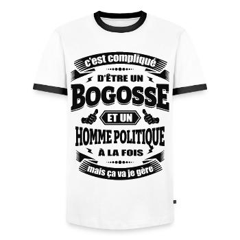 BOGOSSE ET HOMME POLITIQUE - T-shirt contrasté Homme - blanc/noir - Devant - AI Model Female 172 light (172cm) & AI Model Male 178 dark (178cm)