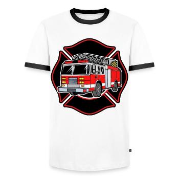 Pompiers Camion de pompiers Protection contre l’incendie Travaux d’extinction - T-shirt contrasté Homme - blanc/noir - Devant - AI Model Female 172 light (172cm) & AI Model Male 178 dark (178cm)
