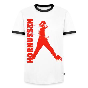 Hornussen - Männer Kontrast-T-Shirt - Weiß/Schwarz - Vorne - AI Model Female 172 light (172cm) & AI Model Male 178 dark (178cm)