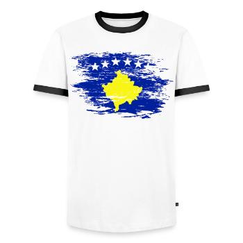Kosovo Flagge used - Männer Kontrast-T-Shirt - Weiß/Schwarz - Vorne - AI Model Female 172 light (172cm) & AI Model Male 178 dark (178cm)