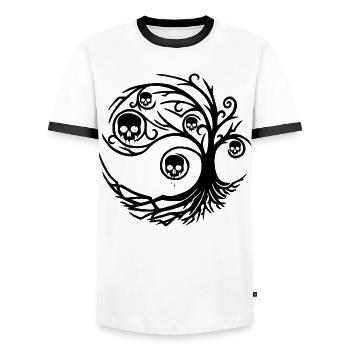 Black tree with skulls - Men's Ringer Shirt - white/black - Front - AI Model Female 172 light (172cm) & AI Model Male 178 dark (178cm)