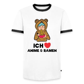 Anime Japan Popkultur Zeichentrick Herz Comic - Männer Kontrast-T-Shirt - Weiß/Schwarz - Vorne - AI Model Female 172 light (172cm) & AI Model Male 178 dark (178cm)