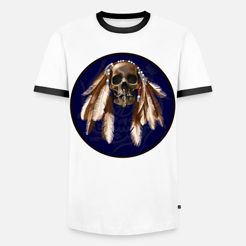 scull with feathers around - Männer Kontrast-T-Shirt - Weiß/Schwarz