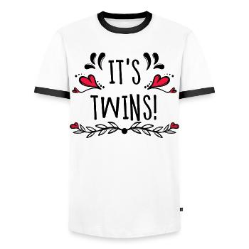 Déclaration familiale Grossesse Bébé enceinte - T-shirt contrasté Homme - blanc/noir - Devant - AI Model Female 172 light (172cm) & AI Model Male 178 dark (178cm)