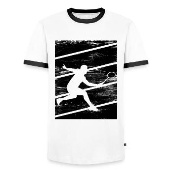 Badminton players - Men's Ringer Shirt - white/black - Front - AI Model Female 172 light (172cm) & AI Model Male 178 dark (178cm)