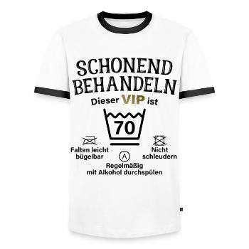 70. Geburtstag Schonend Behandeln 70 VIP Ist 70 - Männer Kontrast-T-Shirt - Weiß/Schwarz - Vorne - AI Model Female 172 light (172cm) & AI Model Male 178 dark (178cm)