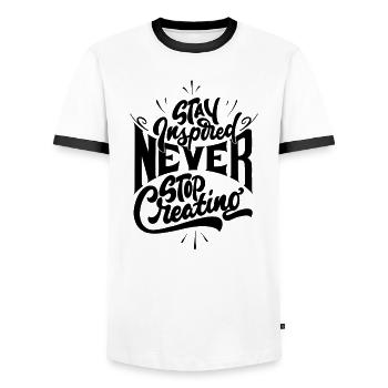 Stay inspired never stop creating - Men's Ringer Shirt - white/black - Front - AI Model Female 172 light (172cm) & AI Model Male 178 dark (178cm)