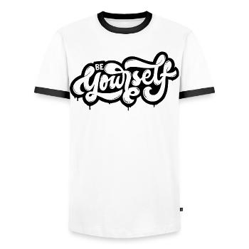 Soyez vous-même - T-shirt contrasté Homme - blanc/noir - Devant - AI Model Female 172 light (172cm) & AI Model Male 178 dark (178cm)