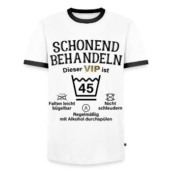 45. Geburtstag Schonend Behandeln 45 VIP ist 45 - Männer Kontrast-T-Shirt - Weiß/Schwarz - Vorne - AI Model Female 172 light (172cm) & AI Model Male 178 dark (178cm)