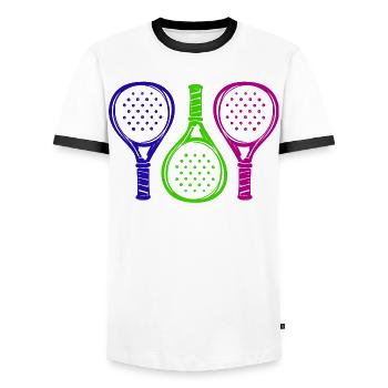 Padel Sport Raquette Padel Jeu Servir Loisirs - T-shirt contrasté Homme - blanc/noir - Devant - AI Model Female 172 light (172cm) & AI Model Male 178 dark (178cm)