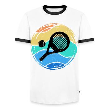 Padel Spieler Padelspiel Rückschlag Racket Ball - Männer Kontrast-T-Shirt - Weiß/Schwarz - Vorne - AI Model Female 172 light (172cm) & AI Model Male 178 dark (178cm)