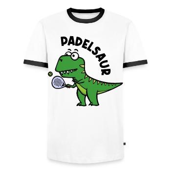 Padel Schläger Spieler Ball Dinosaurier Spruch - Männer Kontrast-T-Shirt - Weiß/Schwarz - Vorne - AI Model Female 172 light (172cm) & AI Model Male 178 dark (178cm)