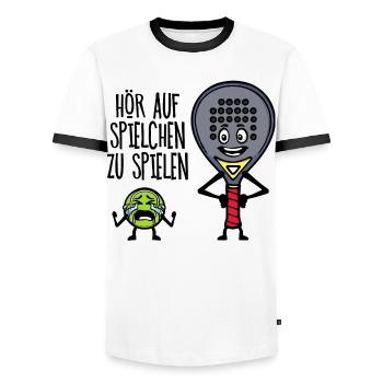 Freizeit Spieler Statement Padel Ball Schläger - Männer Kontrast-T-Shirt - Weiß/Schwarz - Vorne - AI Model Female 172 light (172cm) & AI Model Male 178 dark (178cm)