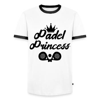 Padel Déclaration de jeu Joueur Balles Raquette Padel - T-shirt contrasté Homme - blanc/noir - Devant - AI Model Female 172 light (172cm) & AI Model Male 178 dark (178cm)