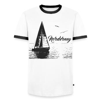 Norderney sailboat and 2 seagulls - Men's Ringer Shirt - white/black - Front - AI Model Female 172 light (172cm) & AI Model Male 178 dark (178cm)