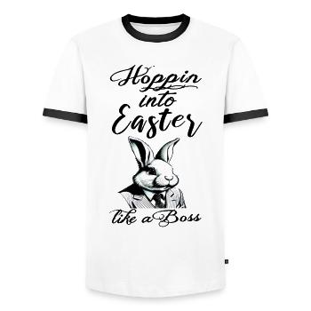 lapin de Pâques élégant avec costume et cravate - T-shirt contrasté Homme - blanc/noir - Devant - AI Model Female 172 light (172cm) & AI Model Male 178 dark (178cm)