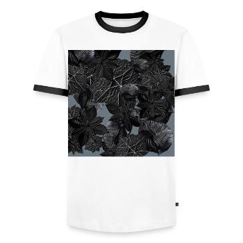 Feuilles monochromes sur fond bleu - T-shirt contrasté Homme - blanc/noir - Devant - AI Model Female 172 light (172cm) & AI Model Male 178 dark (178cm)