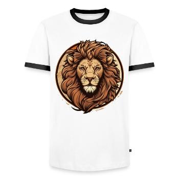 Royal Lion Emblem Round Crest - Men's Ringer Shirt - white/black - Front - AI Model Female 172 light (172cm) & AI Model Male 178 dark (178cm)