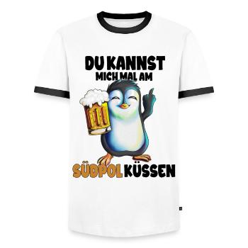 Kannst mich mal am Südpol küssen Pinguine - Männer Kontrast-T-Shirt - Weiß/Schwarz - Vorne - AI Model Female 172 light (172cm) & AI Model Male 178 dark (178cm)