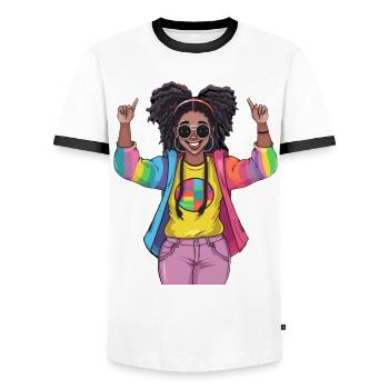 Colorful Rainbow Friendship Design - Men's Ringer Shirt - white/black - Front - AI Model Female 172 light (172cm) & AI Model Male 178 dark (178cm)