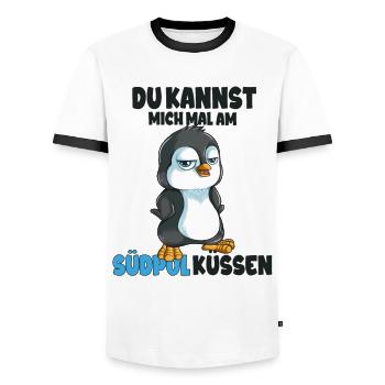 Kannst mich mal am Südpol küssen Pinguine - Männer Kontrast-T-Shirt - Weiß/Schwarz - Vorne - AI Model Female 172 light (172cm) & AI Model Male 178 dark (178cm)