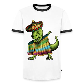 T-Rex Dino Ponscho Sombrero Mexico Dabbing Outfit - Men's Ringer Shirt - white/black - Front - AI Model Female 172 light (172cm) & AI Model Male 178 dark (178cm)
