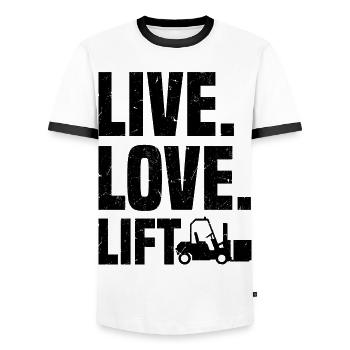Forklift Driver | Forklift Profession Gifts - Men's Ringer Shirt - white/black - Front - AI Model Female 172 light (172cm) & AI Model Male 178 dark (178cm)