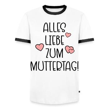Alles Liebe zum Muttertag - MUTTERTAGSSPRÜCHE - Männer Kontrast-T-Shirt - Weiß/Schwarz - Vorne - AI Model Female 172 light (172cm) & AI Model Male 178 dark (178cm)