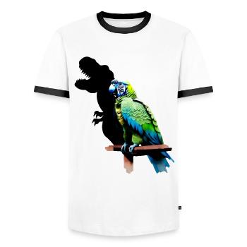 T-Rex Papagei Gelb Blau Ara Macaw - Männer Kontrast-T-Shirt - Weiß/Schwarz - Vorne - AI Model Female 172 light (172cm) & AI Model Male 178 dark (178cm)